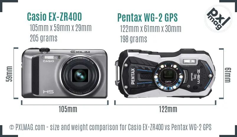 Casio EX-ZR400 vs Pentax WG-2 GPS size comparison