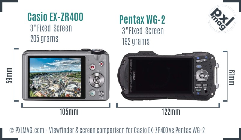 Casio EX-ZR400 vs Pentax WG-2 Screen and Viewfinder comparison