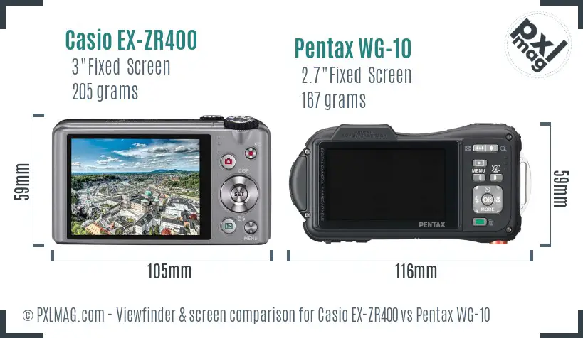 Casio EX-ZR400 vs Pentax WG-10 Screen and Viewfinder comparison