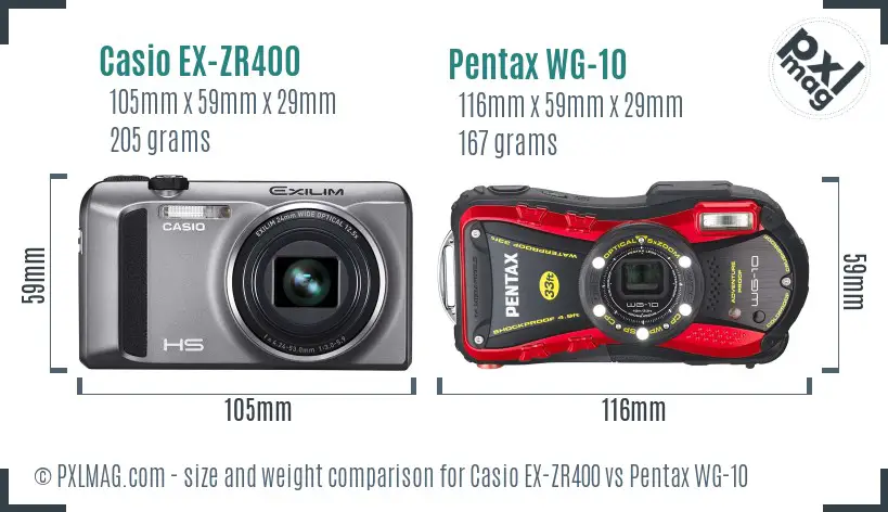Casio EX-ZR400 vs Pentax WG-10 size comparison