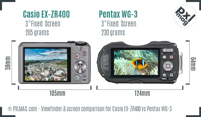 Casio EX-ZR400 vs Pentax WG-3 Screen and Viewfinder comparison