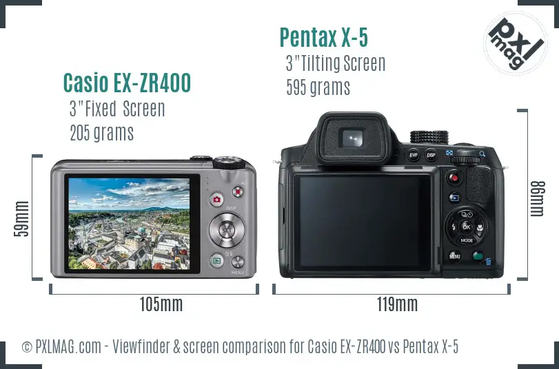 Casio EX-ZR400 vs Pentax X-5 Screen and Viewfinder comparison Casio EX-ZR400 vs Pentax X-5 Screen and Viewfinder comparison