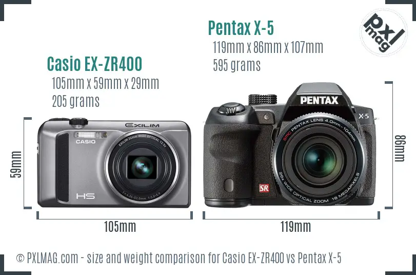 Casio EX-ZR400 vs Pentax X-5 size comparison Casio EX-ZR400 vs Pentax X-5 size comparison