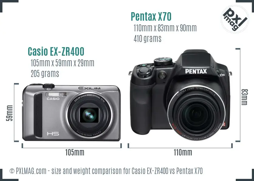 Casio EX-ZR400 vs Pentax X70 size comparison