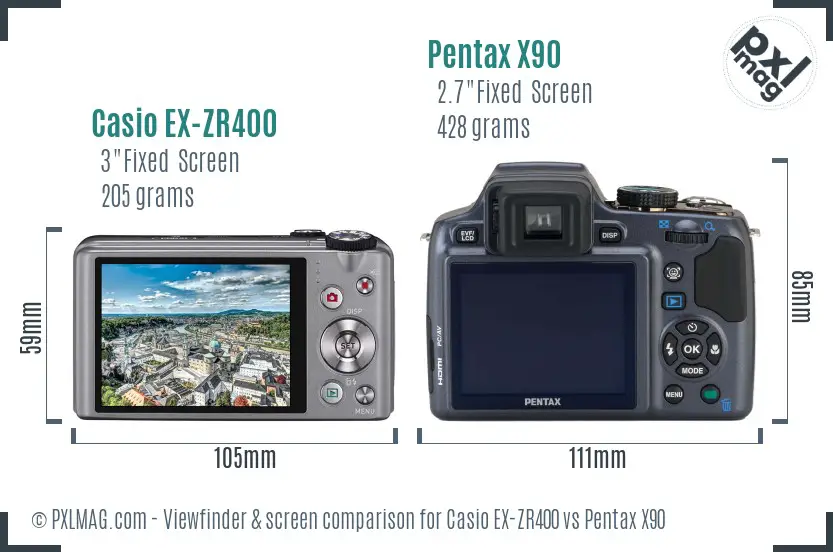 Casio EX-ZR400 vs Pentax X90 Screen and Viewfinder comparison