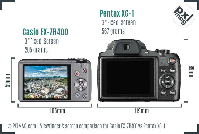 Casio EX-ZR400 vs Pentax XG-1 Screen and Viewfinder comparison