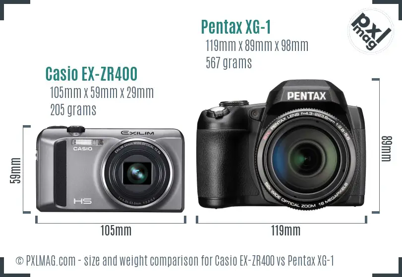 Casio EX-ZR400 vs Pentax XG-1 size comparison