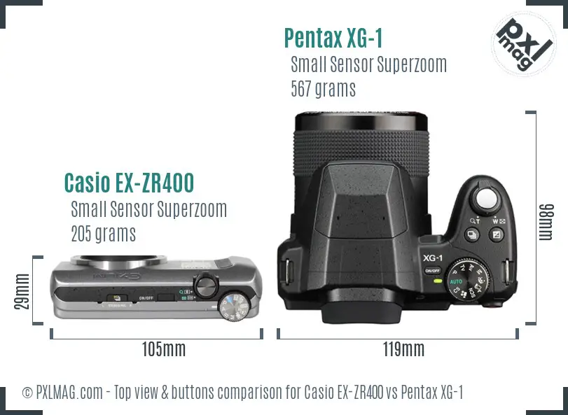 Casio EX-ZR400 vs Pentax XG-1 top view buttons comparison
