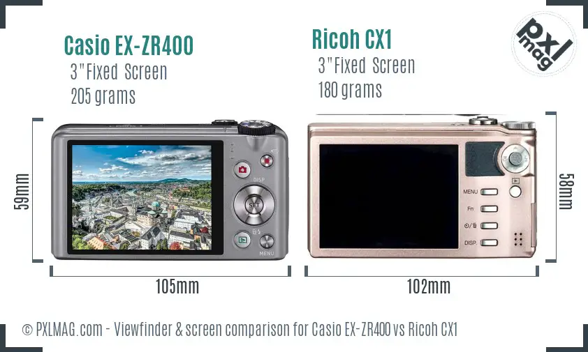Casio EX-ZR400 vs Ricoh CX1 Screen and Viewfinder comparison