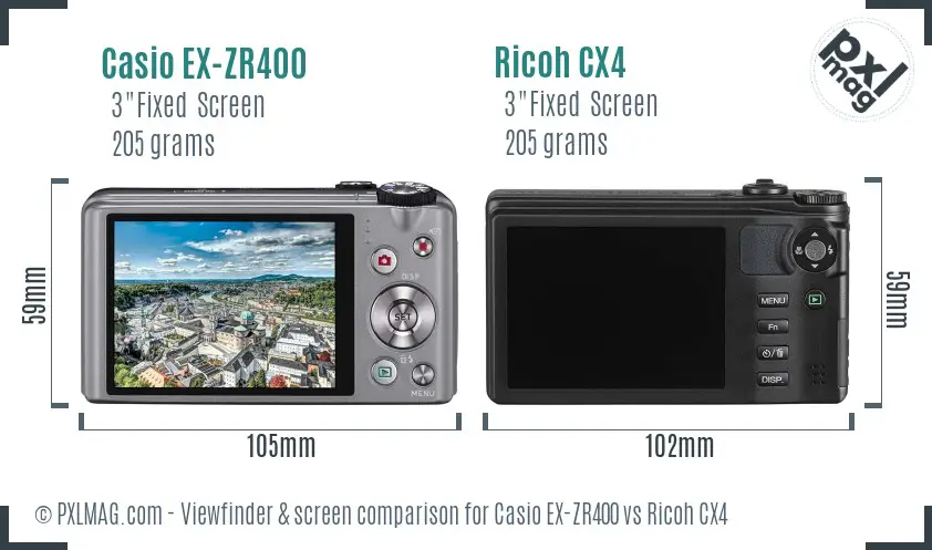 Casio EX-ZR400 vs Ricoh CX4 Screen and Viewfinder comparison Casio EX-ZR400 vs Ricoh CX4 Screen and Viewfinder comparison