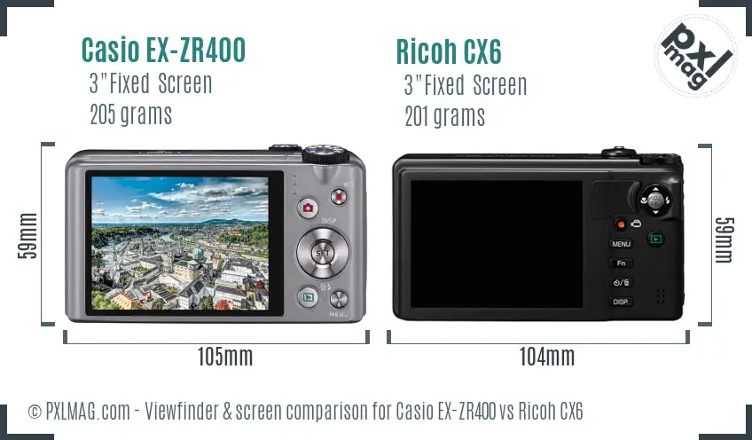 Casio EX-ZR400 vs Ricoh CX6 Screen and Viewfinder comparison Casio EX-ZR400 vs Ricoh CX6 Screen and Viewfinder comparison