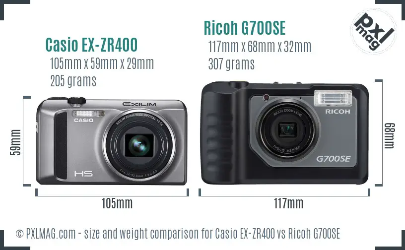 Casio EX-ZR400 vs Ricoh G700SE size comparison Casio EX-ZR400 vs Ricoh G700SE size comparison