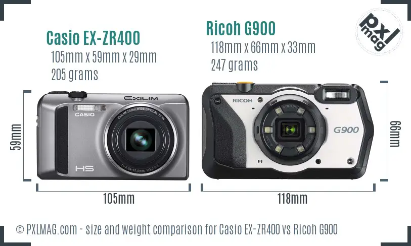 Casio EX-ZR400 vs Ricoh G900 size comparison Casio EX-ZR400 vs Ricoh G900 size comparison