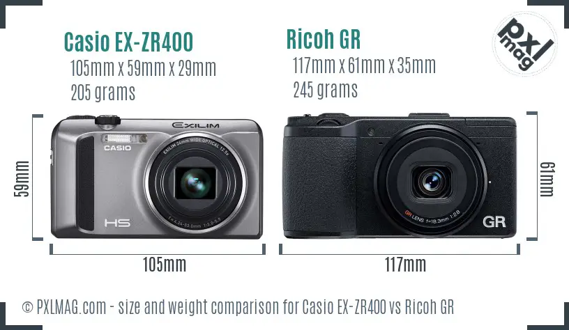Casio EX-ZR400 vs Ricoh GR size comparison