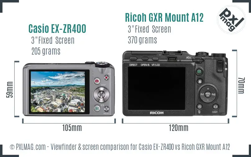 Casio EX-ZR400 vs Ricoh GXR Mount A12 Screen and Viewfinder comparison