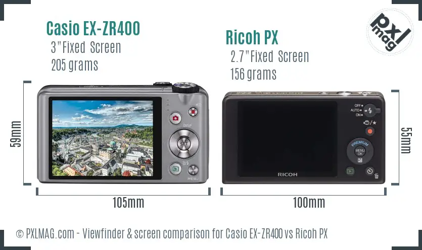 Casio EX-ZR400 vs Ricoh PX Screen and Viewfinder comparison