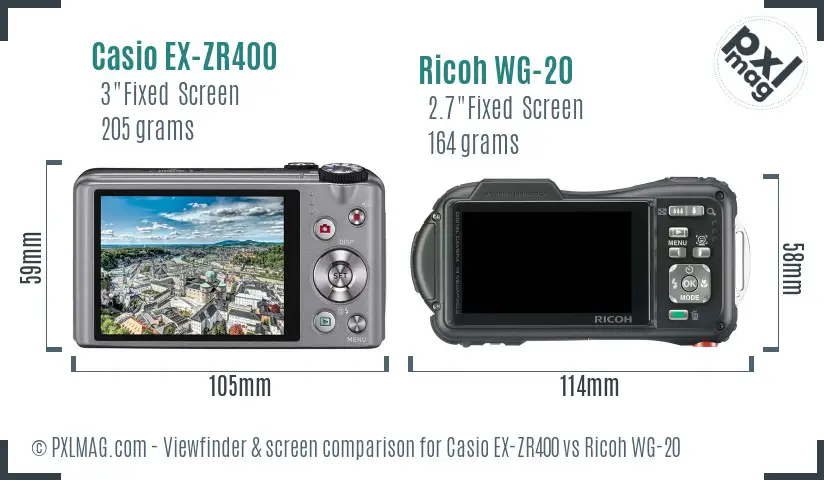Casio EX-ZR400 vs Ricoh WG-20 Screen and Viewfinder comparison