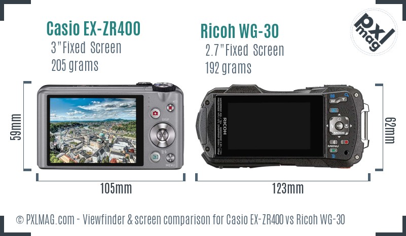 Casio EX-ZR400 vs Ricoh WG-30 Screen and Viewfinder comparison