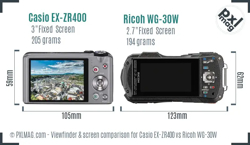 Casio EX-ZR400 vs Ricoh WG-30W Screen and Viewfinder comparison Casio EX-ZR400 vs Ricoh WG-30W Screen and Viewfinder comparison