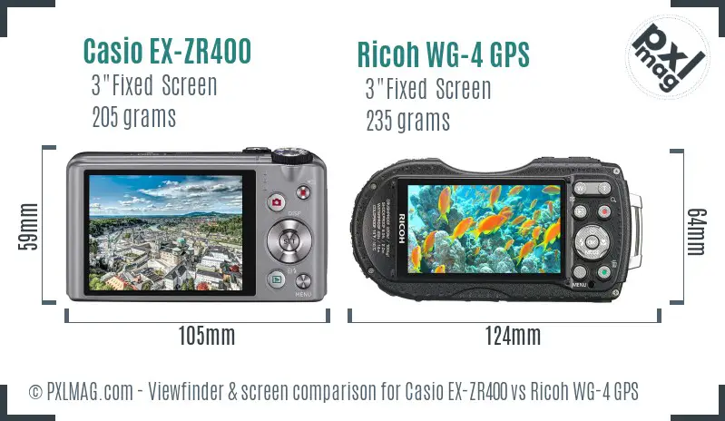 Casio EX-ZR400 vs Ricoh WG-4 GPS Screen and Viewfinder comparison