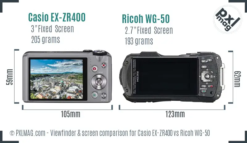 Casio EX-ZR400 vs Ricoh WG-50 Screen and Viewfinder comparison