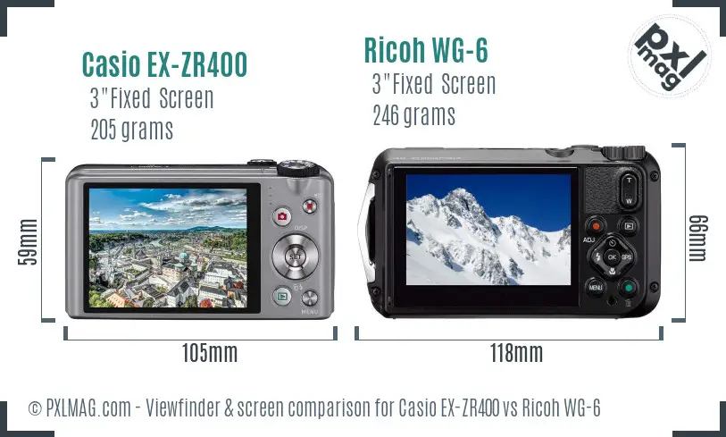 Casio EX-ZR400 vs Ricoh WG-6 Screen and Viewfinder comparison