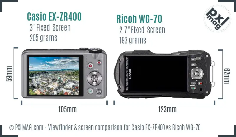 Casio EX-ZR400 vs Ricoh WG-70 Screen and Viewfinder comparison