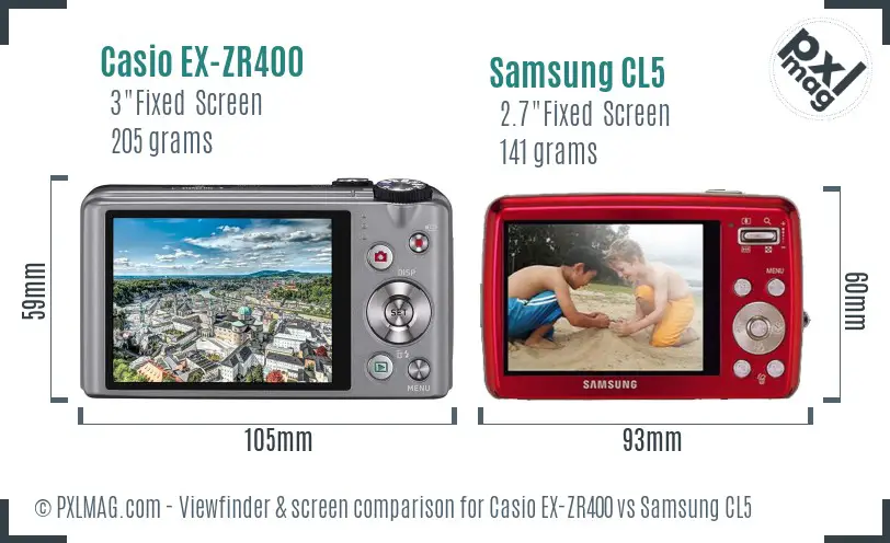 Casio EX-ZR400 vs Samsung CL5 Screen and Viewfinder comparison