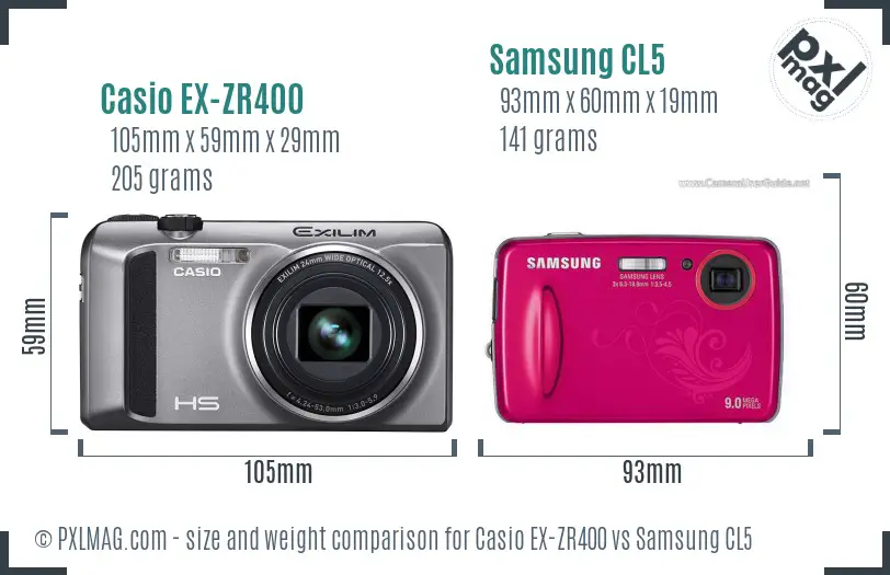 Casio EX-ZR400 vs Samsung CL5 size comparison