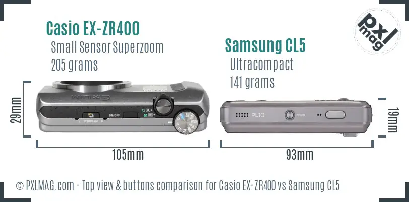 Casio EX-ZR400 vs Samsung CL5 top view buttons comparison