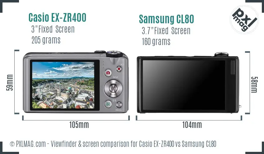 Casio EX-ZR400 vs Samsung CL80 Screen and Viewfinder comparison