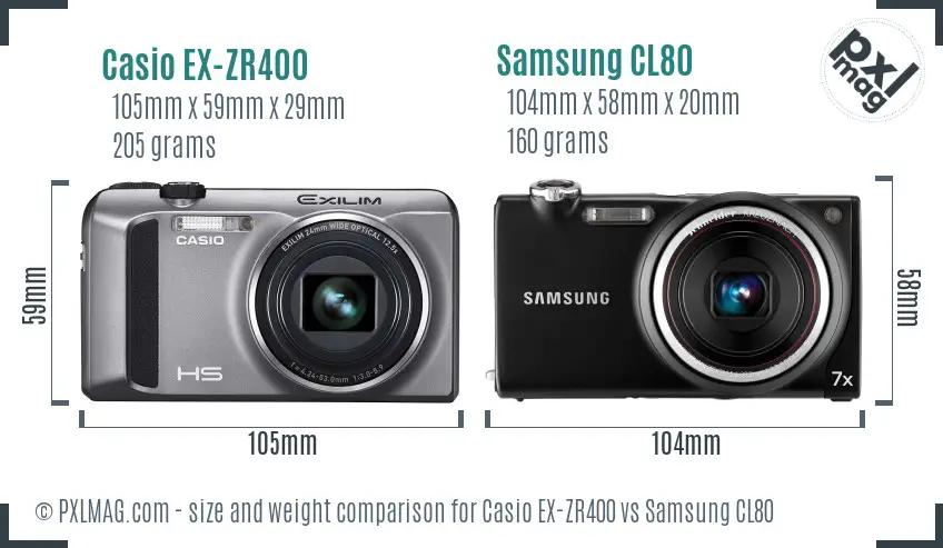 Casio EX-ZR400 vs Samsung CL80 size comparison