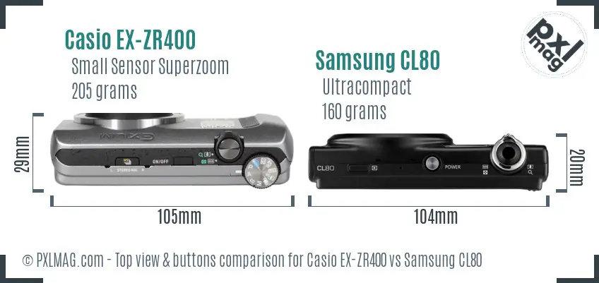Casio EX-ZR400 vs Samsung CL80 top view buttons comparison