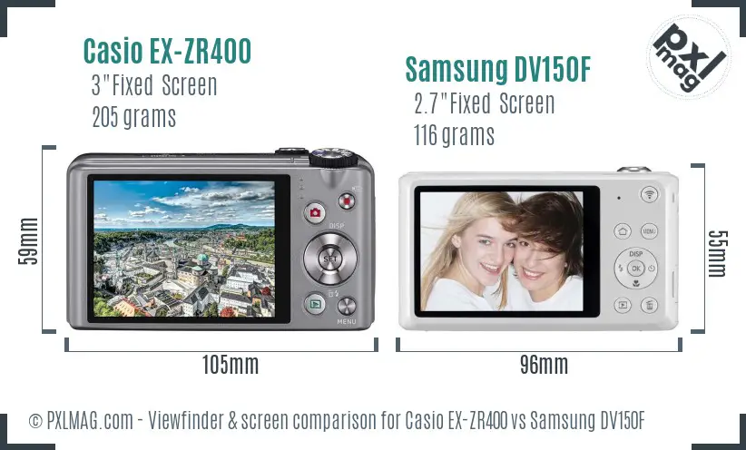 Casio EX-ZR400 vs Samsung DV150F Screen and Viewfinder comparison