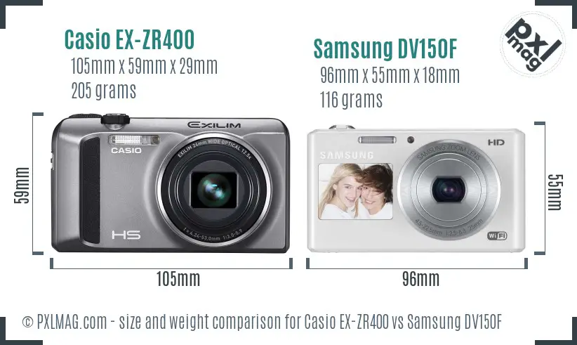Casio EX-ZR400 vs Samsung DV150F size comparison