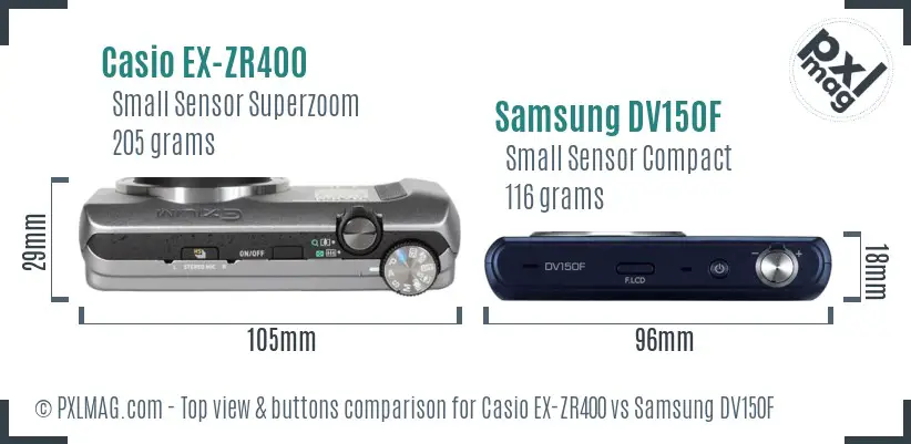 Casio EX-ZR400 vs Samsung DV150F top view buttons comparison