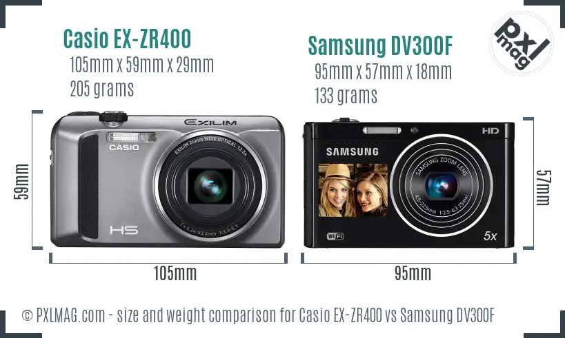 Casio EX-ZR400 vs Samsung DV300F size comparison