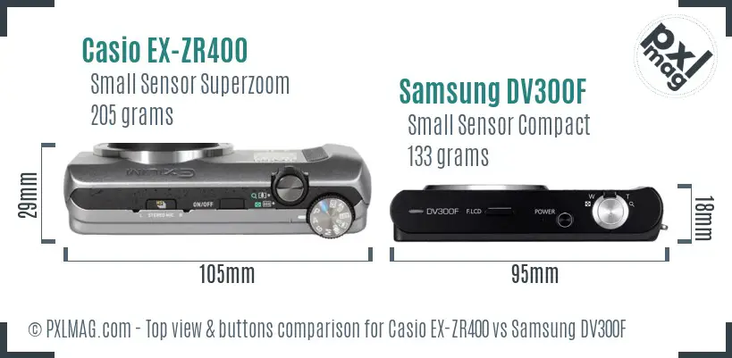 Casio EX-ZR400 vs Samsung DV300F top view buttons comparison