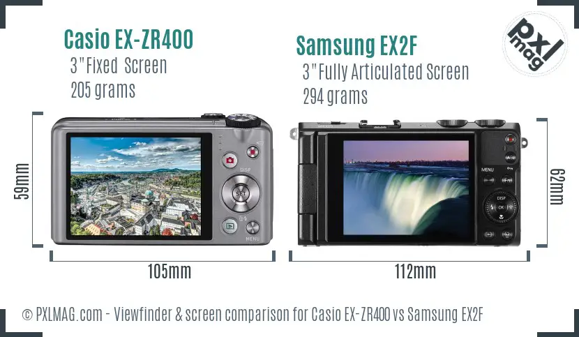 Casio EX-ZR400 vs Samsung EX2F Screen and Viewfinder comparison Casio EX-ZR400 vs Samsung EX2F Screen and Viewfinder comparison