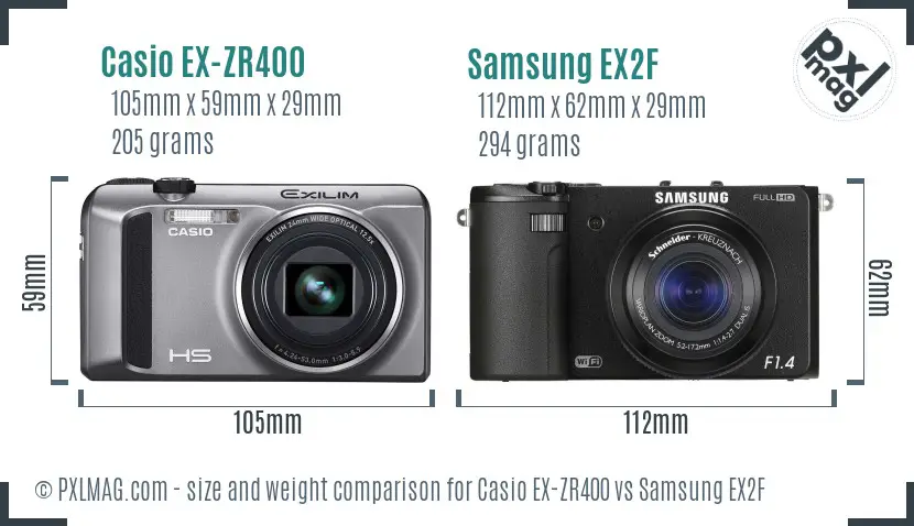 Casio EX-ZR400 vs Samsung EX2F size comparison Casio EX-ZR400 vs Samsung EX2F size comparison