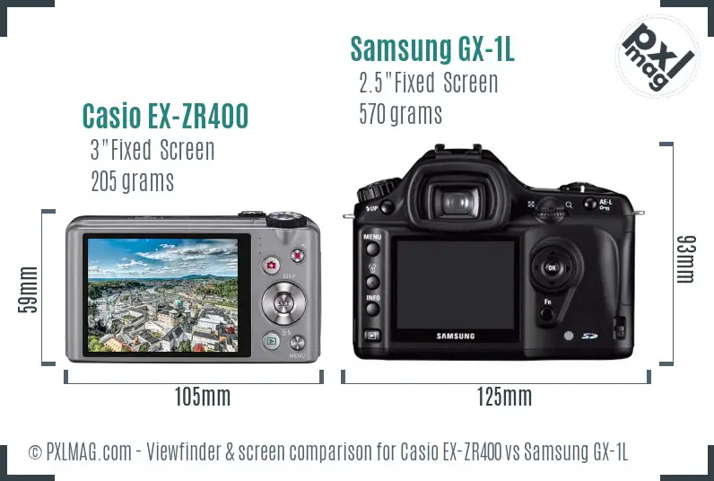 Casio EX-ZR400 vs Samsung GX-1L Screen and Viewfinder comparison