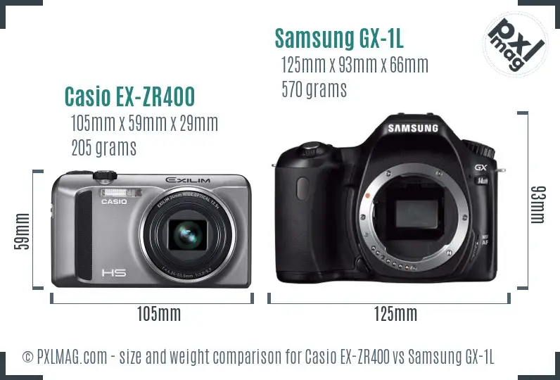 Casio EX-ZR400 vs Samsung GX-1L size comparison