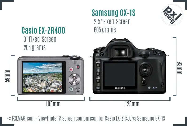 Casio EX-ZR400 vs Samsung GX-1S Screen and Viewfinder comparison