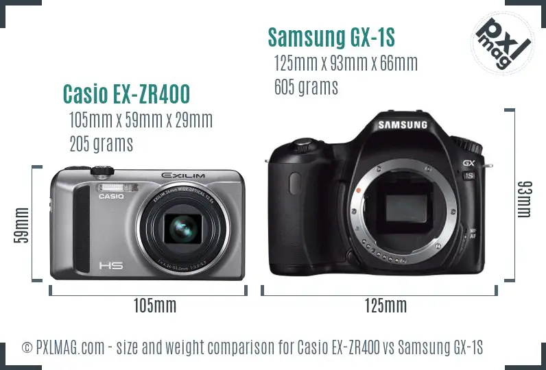 Casio EX-ZR400 vs Samsung GX-1S size comparison