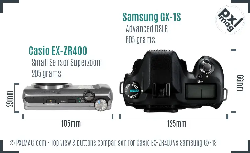 Casio EX-ZR400 vs Samsung GX-1S top view buttons comparison