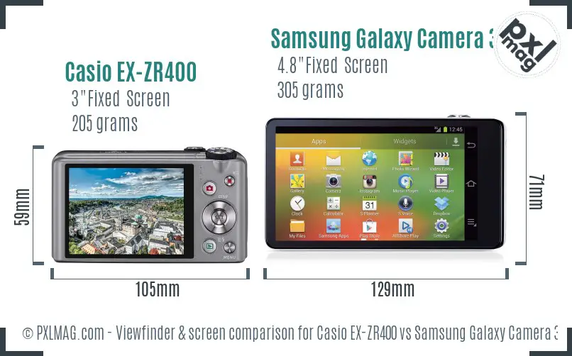 Casio EX-ZR400 vs Samsung Galaxy Camera 3G Screen and Viewfinder comparison