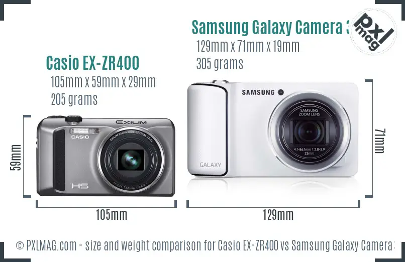 Casio EX-ZR400 vs Samsung Galaxy Camera 3G size comparison