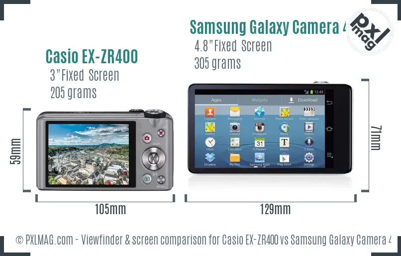 Casio EX-ZR400 vs Samsung Galaxy Camera 4G Screen and Viewfinder comparison