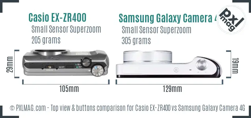 Casio EX-ZR400 vs Samsung Galaxy Camera 4G top view buttons comparison