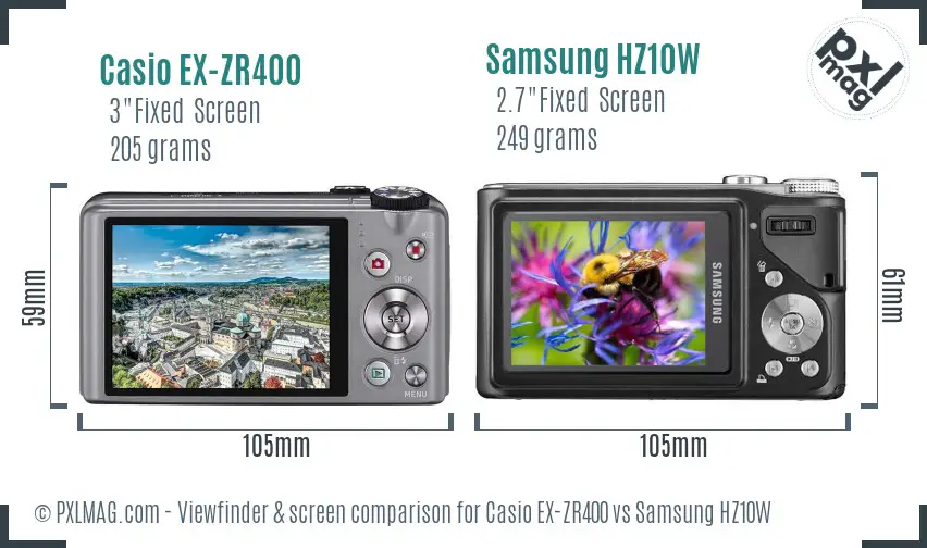 Casio EX-ZR400 vs Samsung HZ10W Screen and Viewfinder comparison